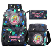 Mario Princess Peach SchoolBag Backpack Shoulder Bag Book Pencil Bags  3pcs Set
